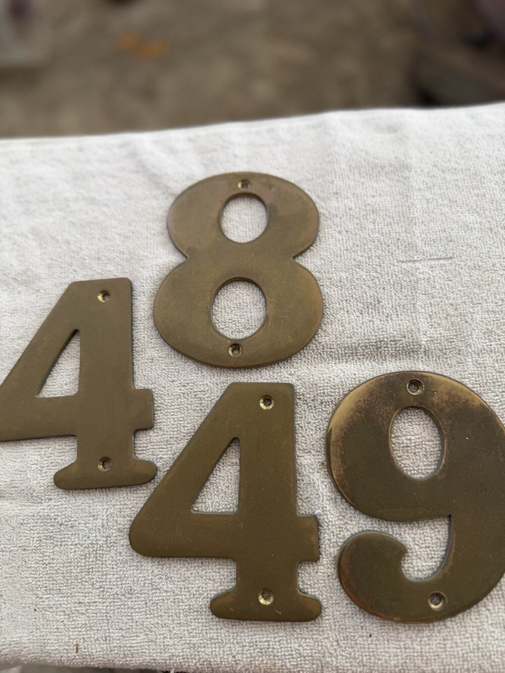 Vintage Heavy cast Brass Numbers 4 4 8 9 Antique Style Decor